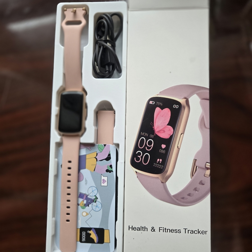 Pink Health & Fitness Tracker, Original Package, Pedometer, Heart Rate, Calories
